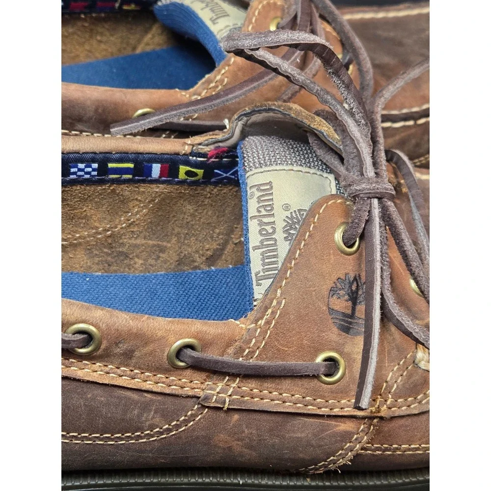 Timberland Mens Brown Leather Boat Shoes Nautical Loafers 5232R‎ Size 10.5 M
